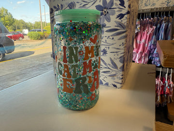In my cat era glass tumbler teal 16oz
