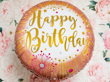 Happy Birthday foil balloons - pink & Gold party description