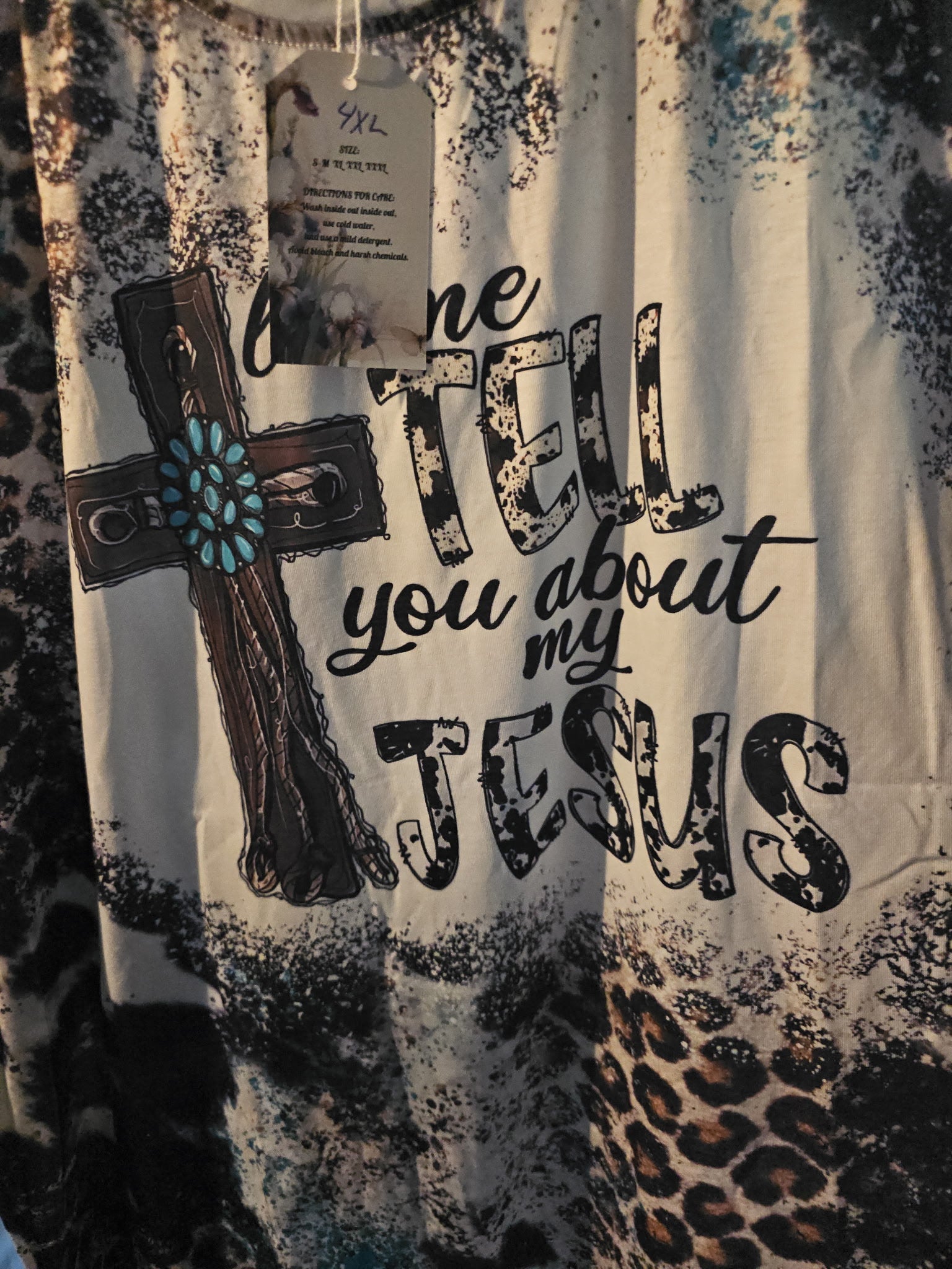 Let me tell about Jesus 4xl leopard t-shirt