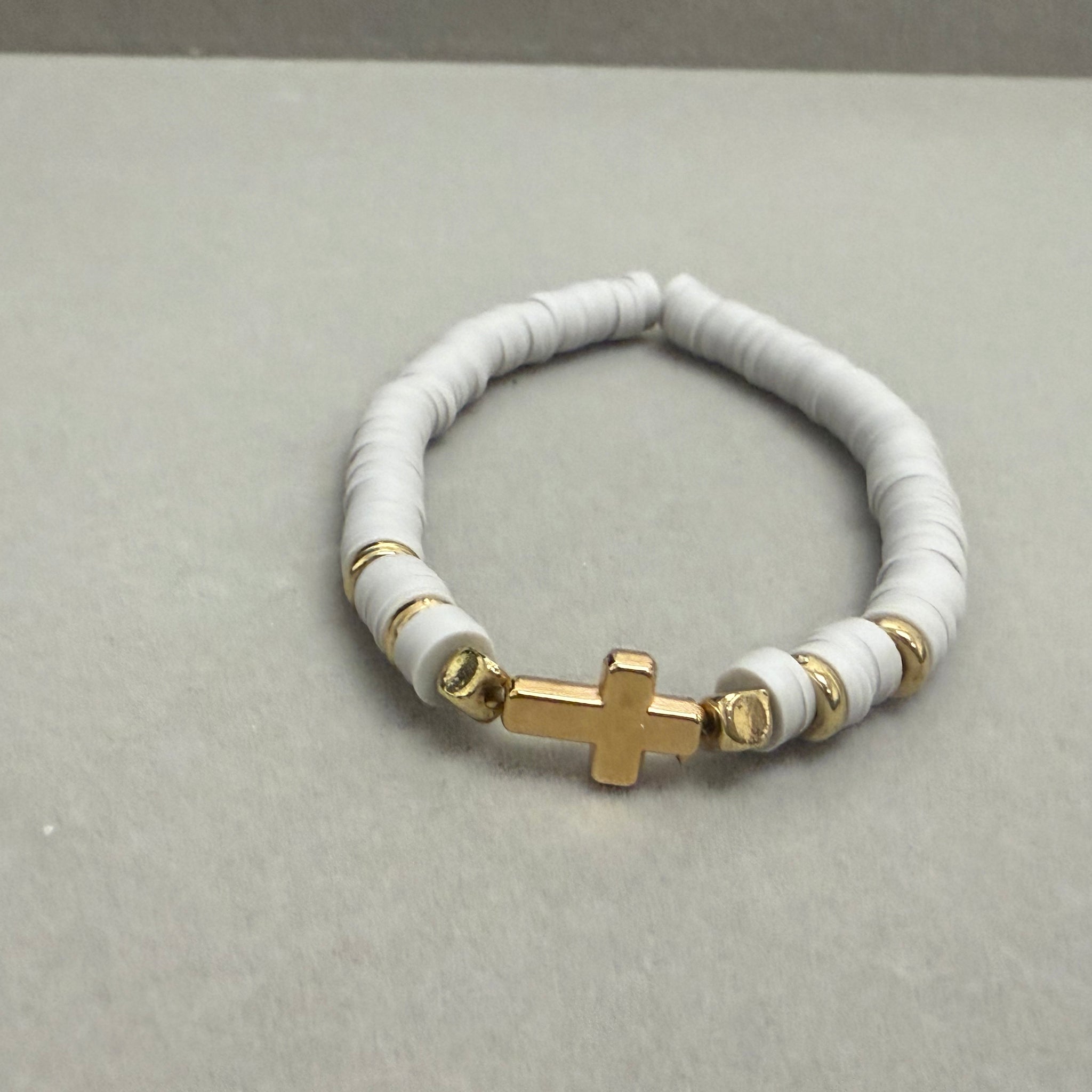Faith white gold cross clay bracelet