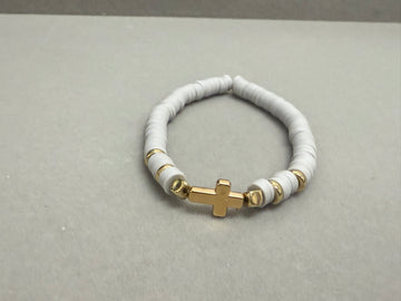 Faith white gold cross clay bracelet