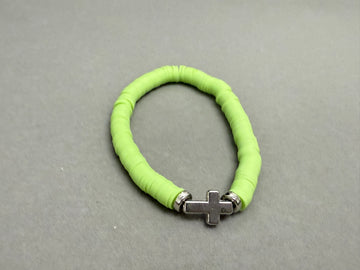 Faith lime green silver color cross clay bracelet