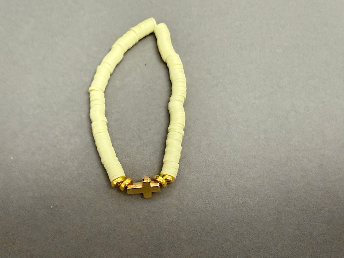 Faith Yellow gold color cross clay bracelet