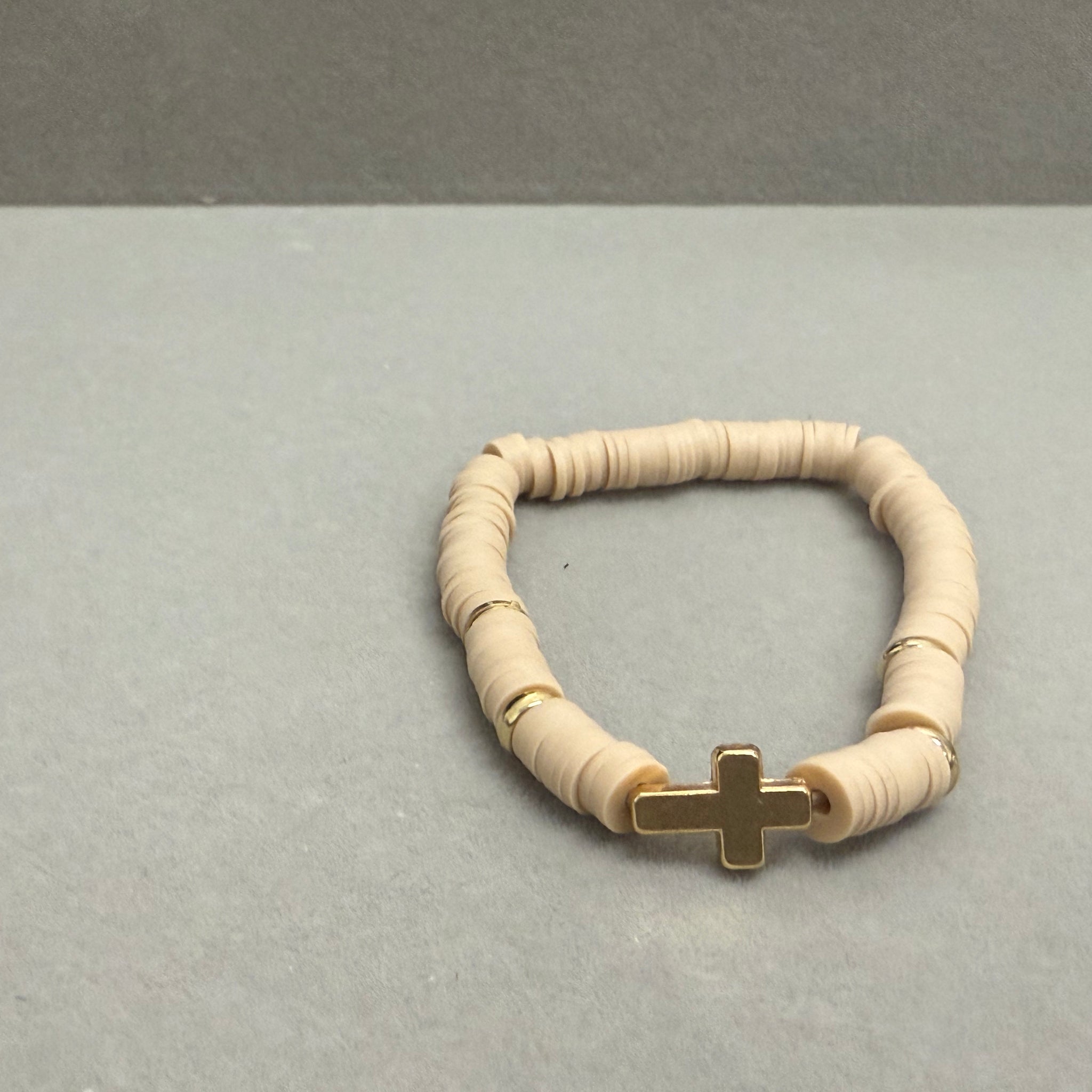 Faith peach gold color cross clay bracelet