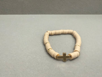 Faith peach gold color cross clay bracelet