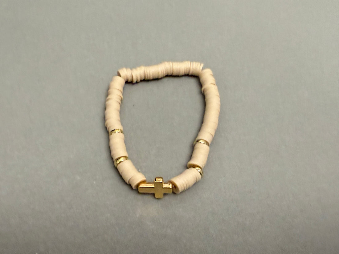 Faith peach gold color cross clay bracelet