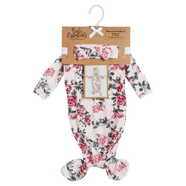 Photo Op Baby Headband and Gown Set - Pink Rose