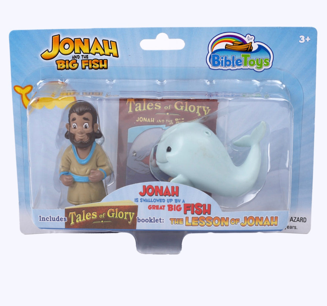 Jonah and the Big Fish Bible Story Figurine Set with Mini Storybook – Christian Toy for Kids