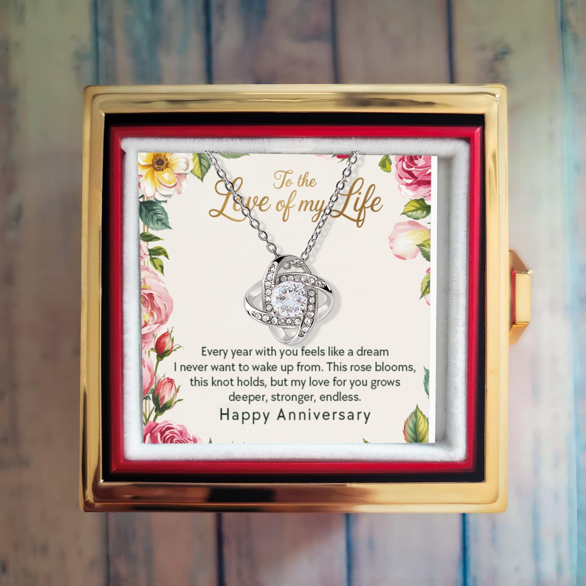 to the love of my life Love Knot with Rotating Rose Gift Box