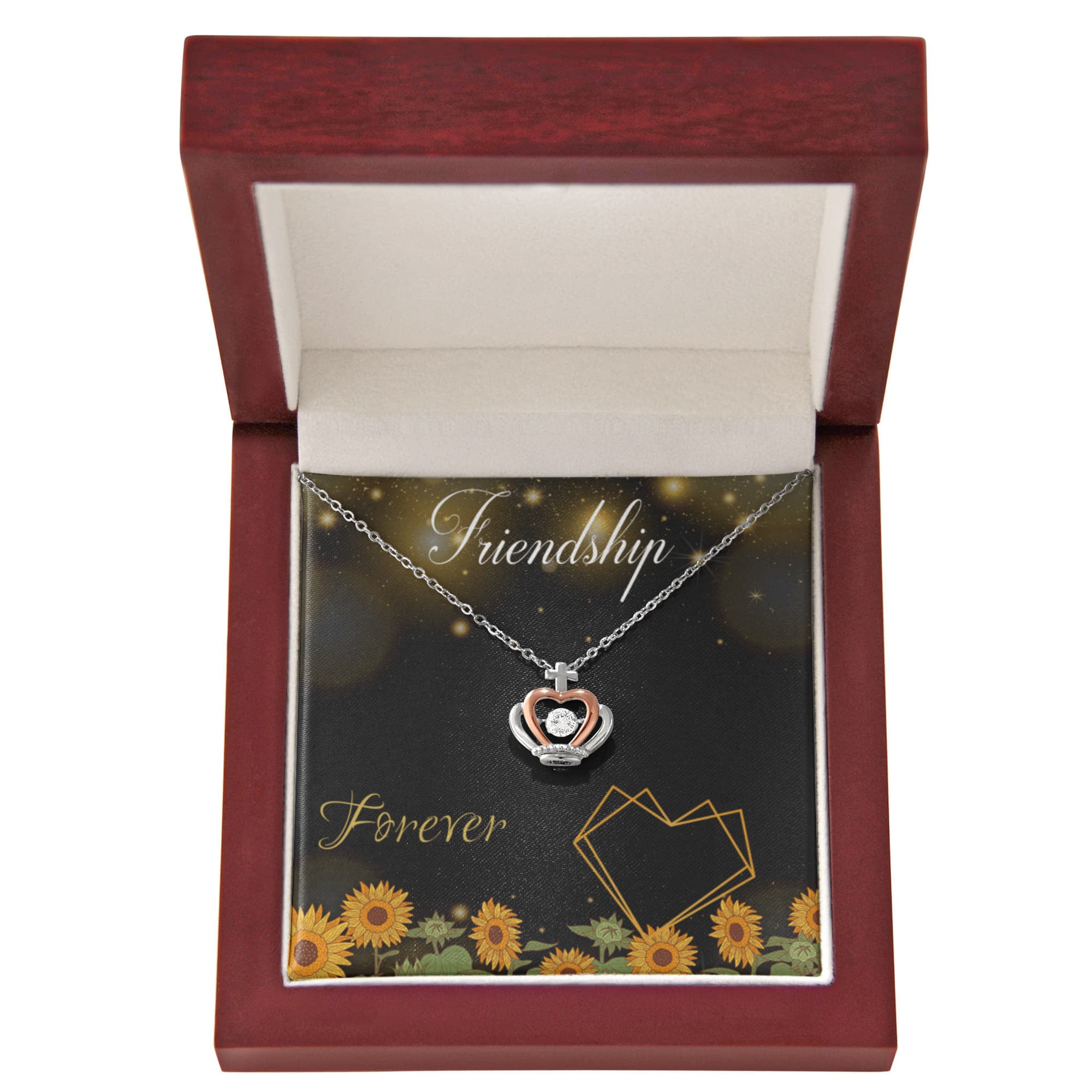 Friendship forever sunflower Crown Pendant Necklace