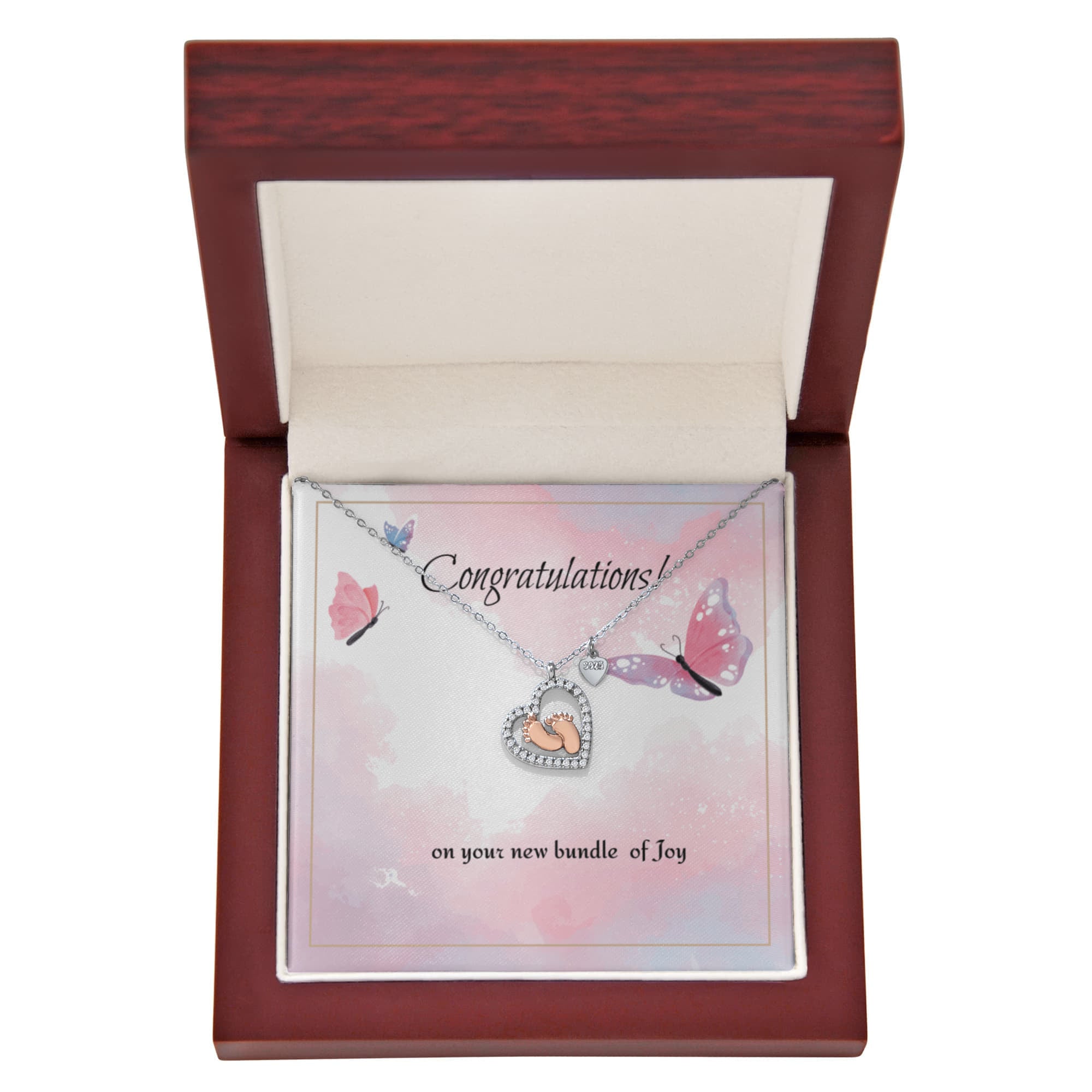 congrats on your new bundle of joy Baby Feet Heart Necklace butterfly
