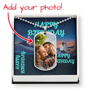 HAPPY BIRTHDAY CUSTOM Dog Tag Necklace BLUE