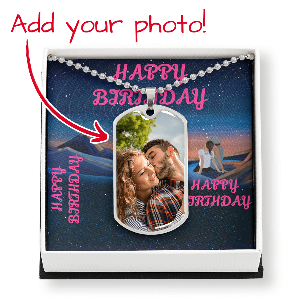 HAPPY BIRTHDAY CUSTOM Dog Tag Necklace SPACE